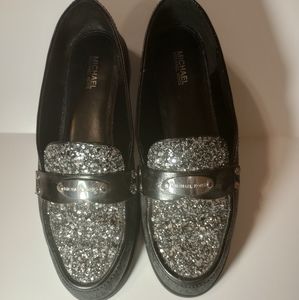 Michael Kors Black Leather Bling Loafers SZ 8